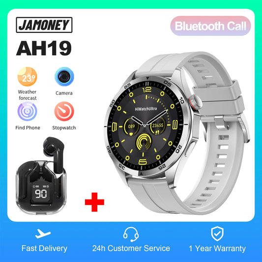 2024 Fitness Smart Watch For Men Android Touch Screen Heart Rate Blood Pressure Watch with Earbuds Earphone AH19 for Man women