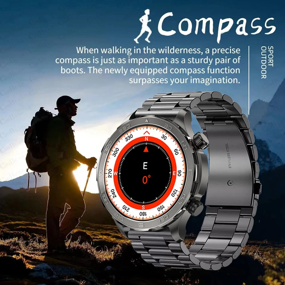 2024 New Compass SmartWatch Men Sports Fitness Tracker Health Monitoring Waterproof Bluetooth Call Voice Assistant Smart Watch