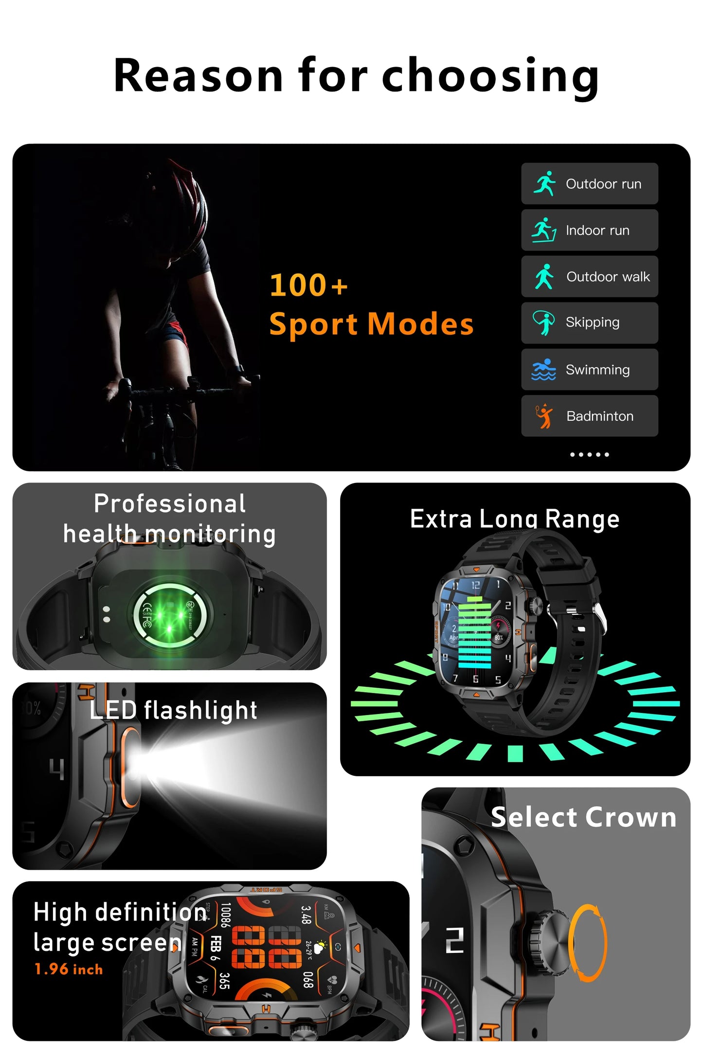 New Full Touch Smart Watch Men For Android Xiaomi Blood Pressure Oxygen Fitness Watch Waterproof LED Flashlight SmartWatch 2024