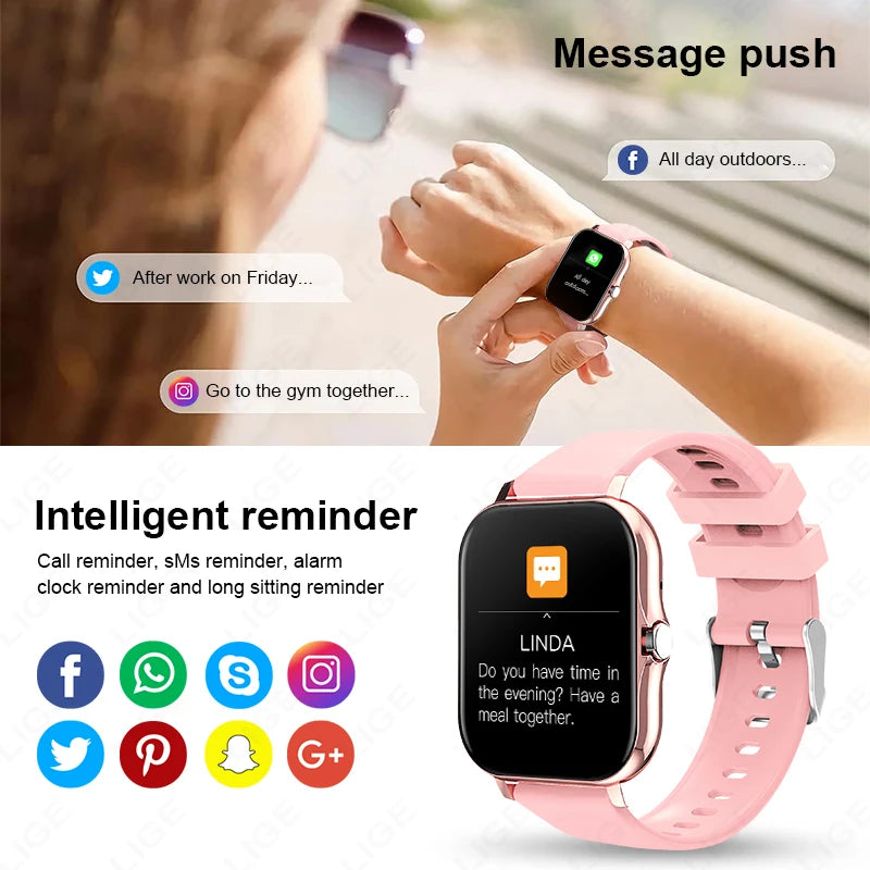 LIGE Fashion Smart Watch 2024 Women 1.44” HD Screen Custom Dial Lady Health Monitor Watch Bluetooth Call Sports Smartwatches+Box