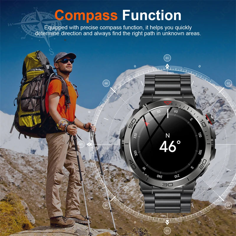 2024 Outdoor Compass Smartwatch Men 1.43inch AMOLED Sports Fitness Watch Bluetooth Call Waterproof Smart Watch For Huawei Xiaomi