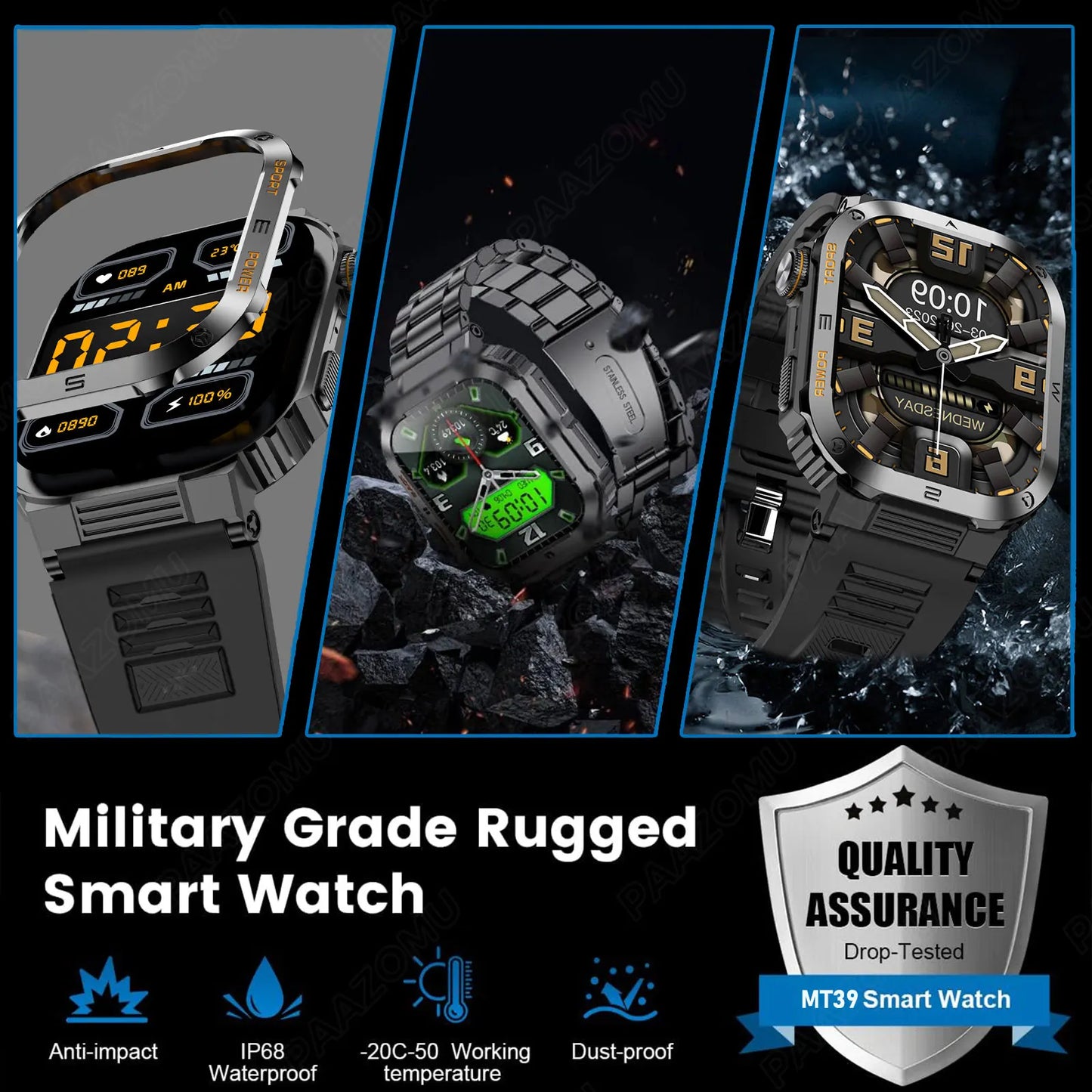 2024 Military Smart Watch for Men with Bluetooth Call 100+ Sports Modes Activity Tracker for iPhone Android Outdoor Smartwatch