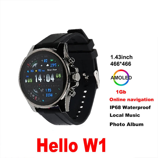 2024 Hello W1 Amoled HD Bluetooth Call Smartwatch Men Sports Heart Monitor 1GB Local Music 400mAh Smart Watch for Android IOS