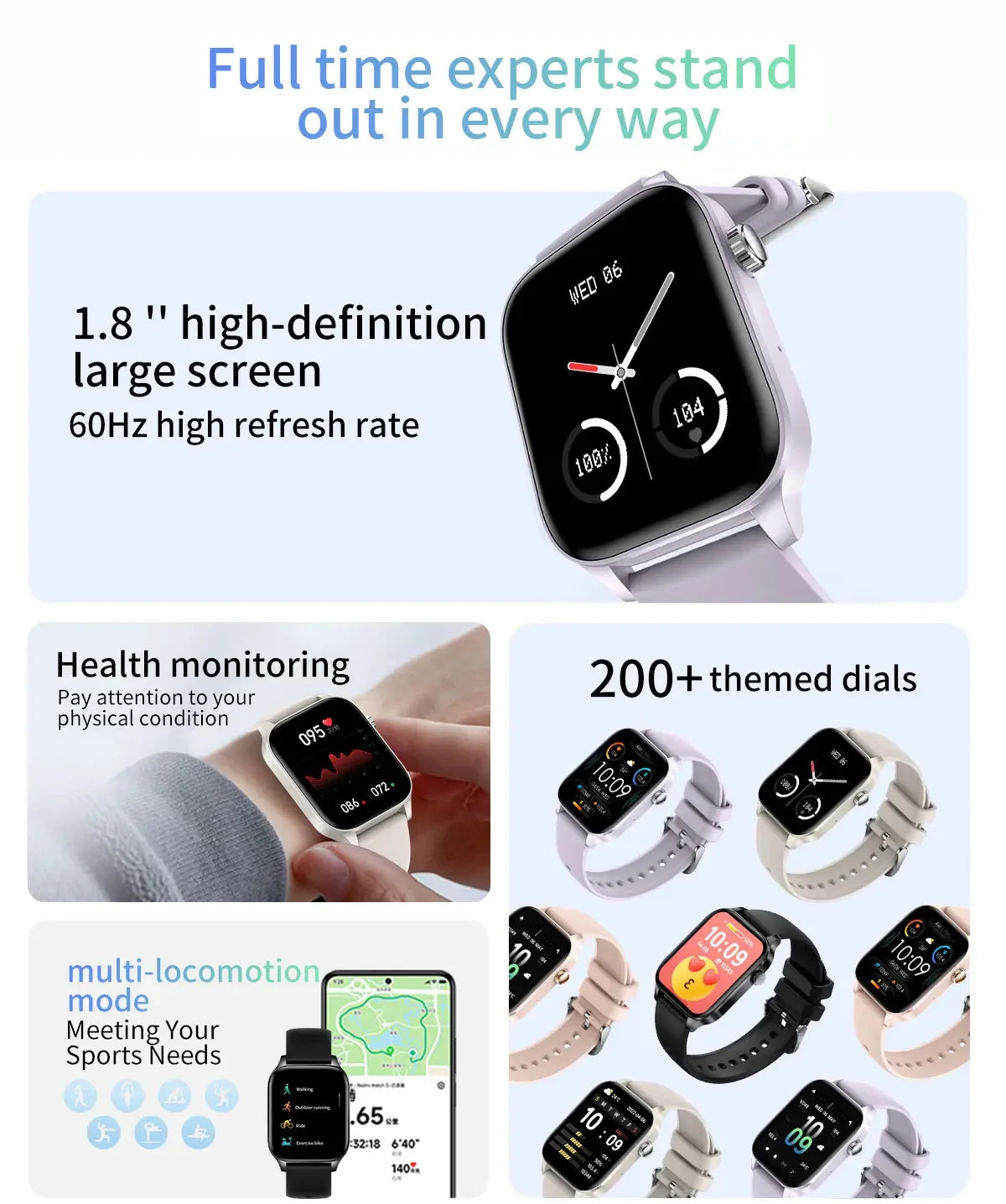 2024 Smart Watch Android Phone 1.85 Inch Color Screen Bluetooth Call Blood Oxygen/Pressure Monitoring Smartwatch Women Men