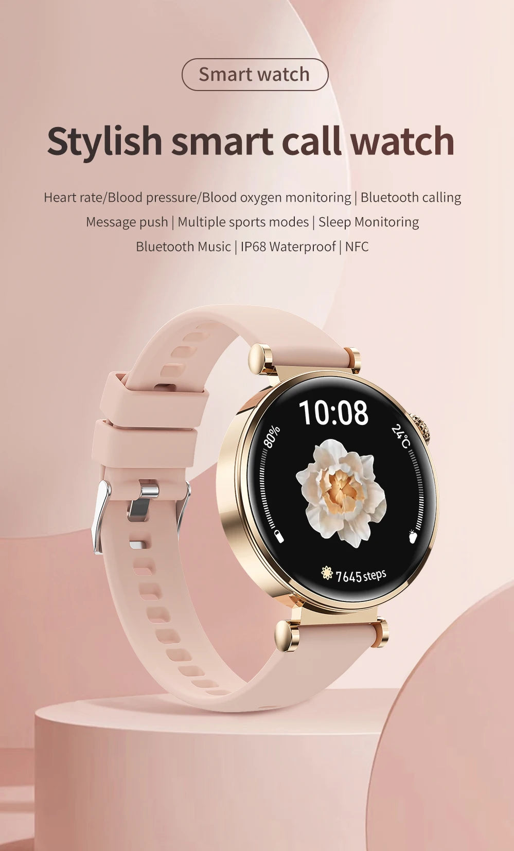 2024 New Bluetooth Call Smart Watch Women Blood Sugar Blood Oxygen Monitoring Watch 200 MAH Battery lP68 Waterproof Smartwatch