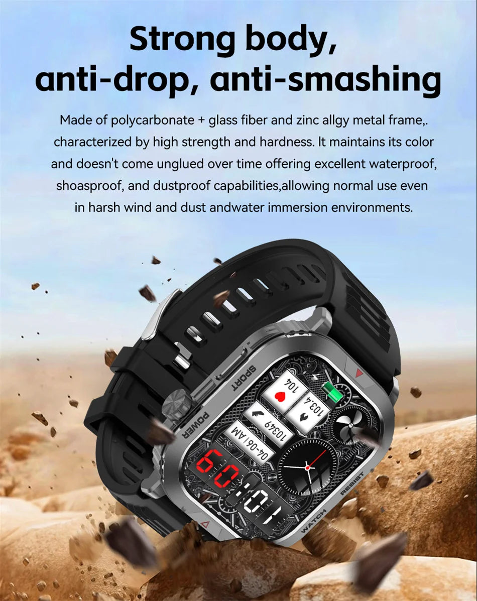 Rugged Military Smart Watch Men For Xiaomi Android IOS Fitness Watches Waterproof 2.01 inch Bluetooth Call Smartwatch 2024 New