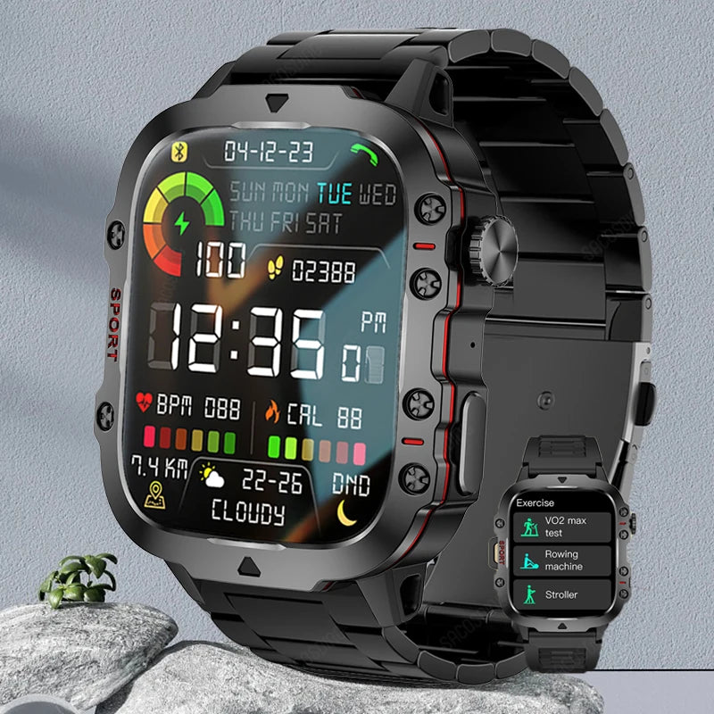 2024 New Outdoor Smart Watch Men 1.96" Screen 3AT Waterproof Watches Bluetooth Call Ai Voice Sport Smartwatch For Android Xiaomi