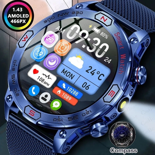 2024 New 450mAh Battery LED Flashlight Men Smartwatch Heart Rate Blood Pressure Health Monitoring Bluetooth call smart Watch Men