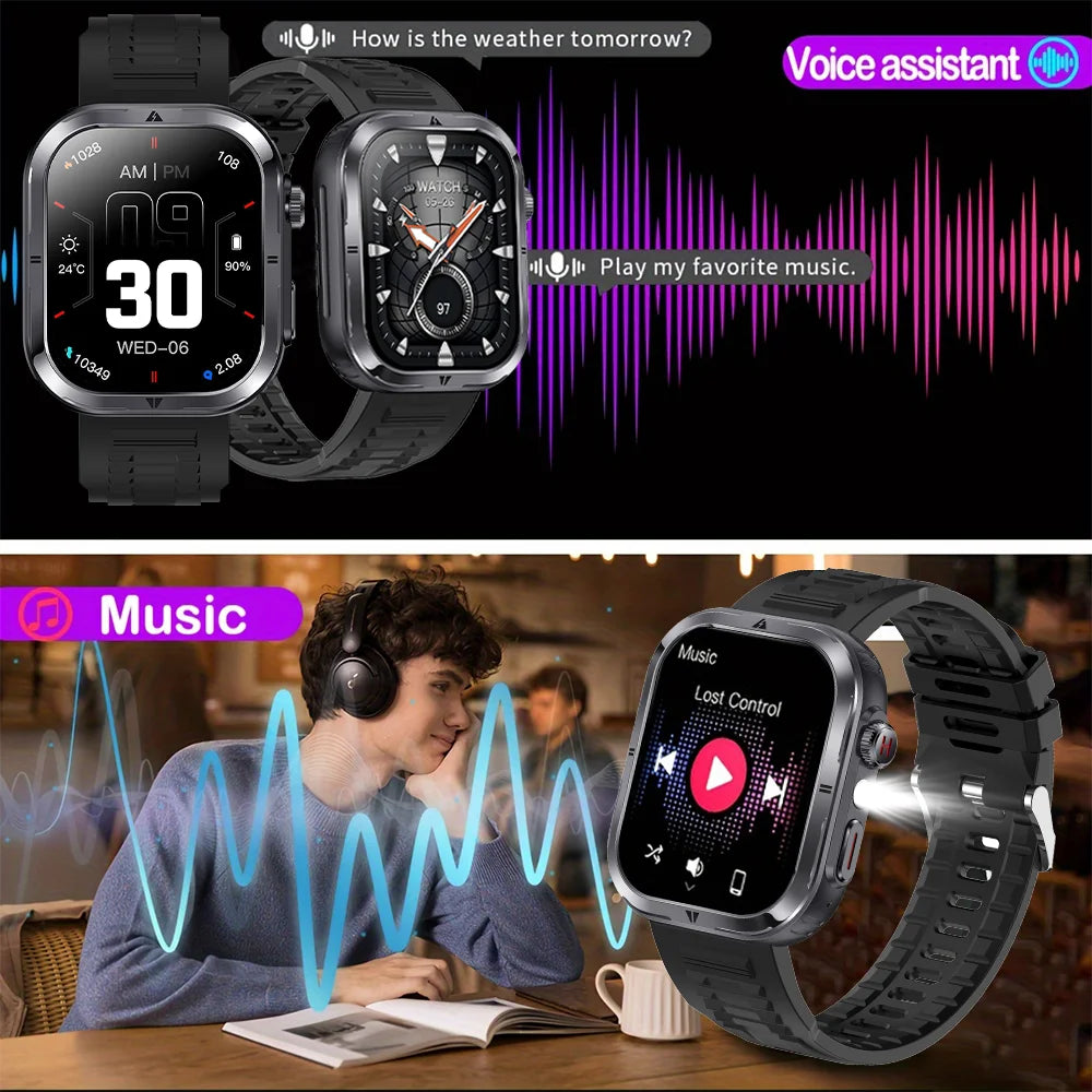 2024 New Outdoor Smart Watch Men 2.01" Screen 3ATM Waterproof Watches Bluetooth Call Ai Voice Sport Smartwatch For Android IOS