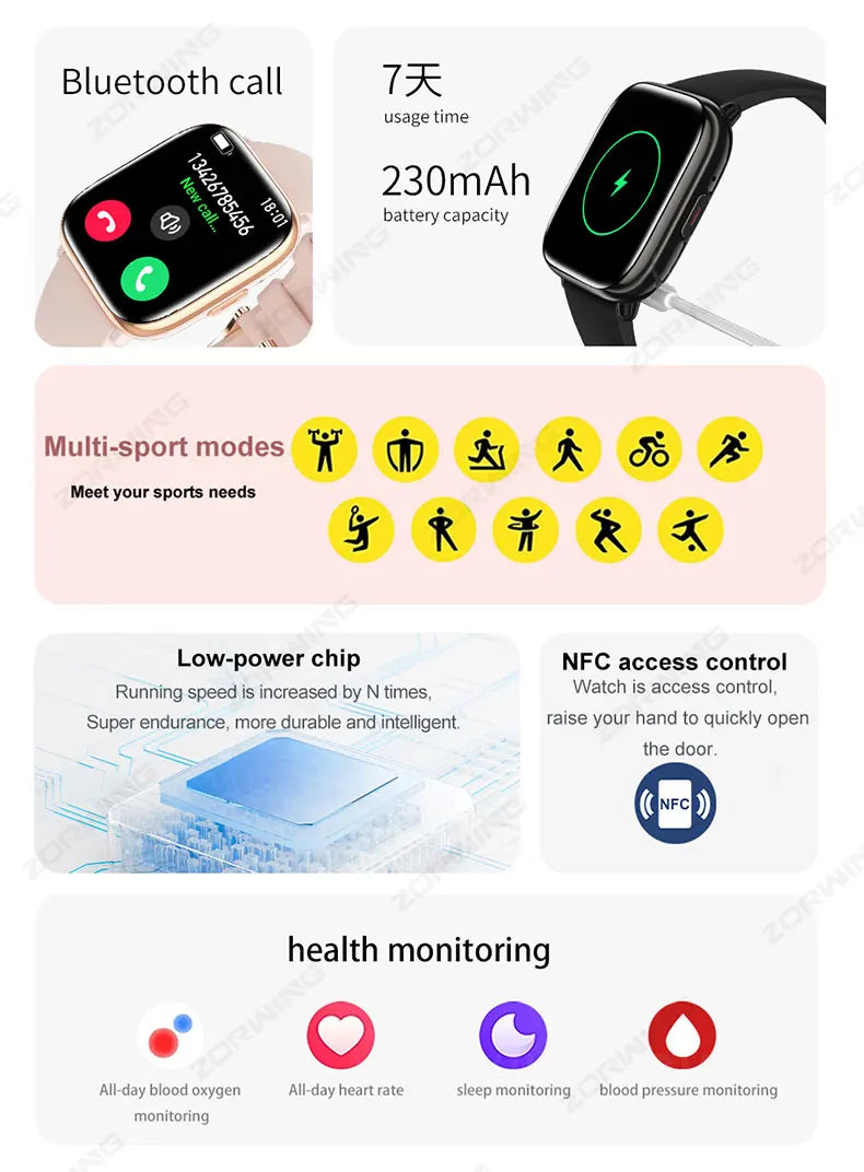 HD12 AMOLED Screen Smart Watch Men Women Bluetooth Call NFC Calendar Smartwatch Heart Rate Blood Pressure Sport Watch 40mm 2024