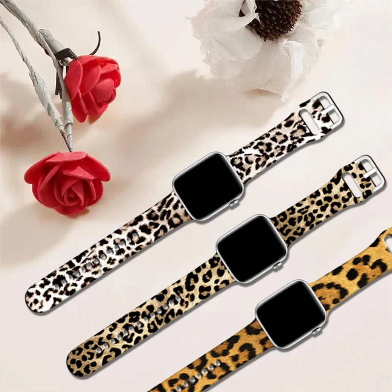 Leopard Silicone Strap for Apple Watch Band 45mm 41mm 49mm 44mm Bracelet for IWatch Series Ultra 9 8 7 6 5 4 3 SE 42mm 40mm 38mm