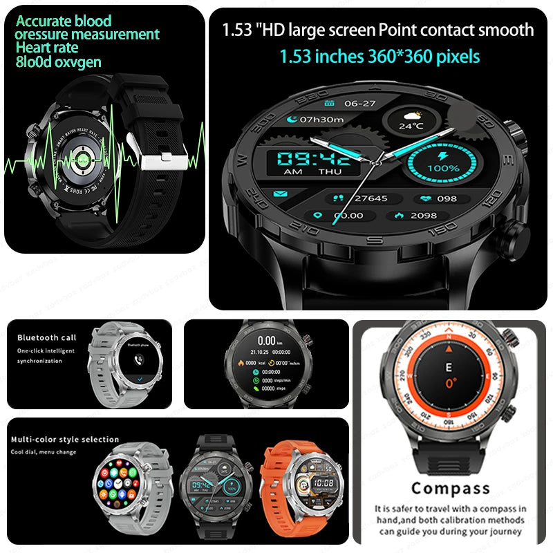 2024 New GPS Sports Smartwatch Men Suitable For Android 1.53 AMOLED Screen Heart Rate Monitor NFC IP68 Waterproof Bluetooth Call