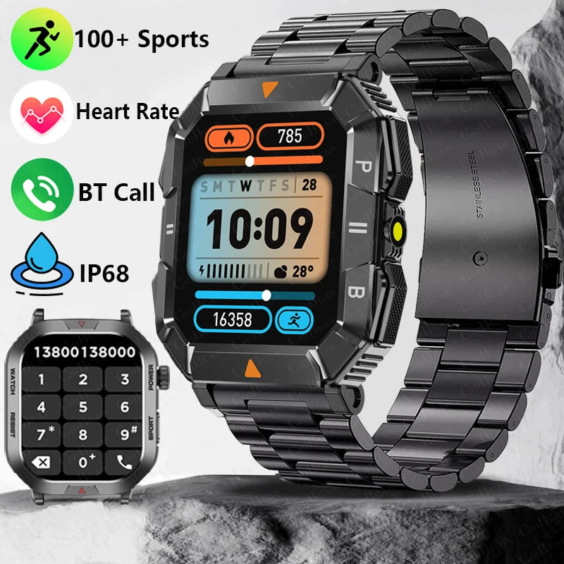 2024 New 100+ Sports Rugged Military Smart Watch Men 1.83'' AI Voice Bluetooth Call Smartwatch IP68 Waterproof Ftiness Watches