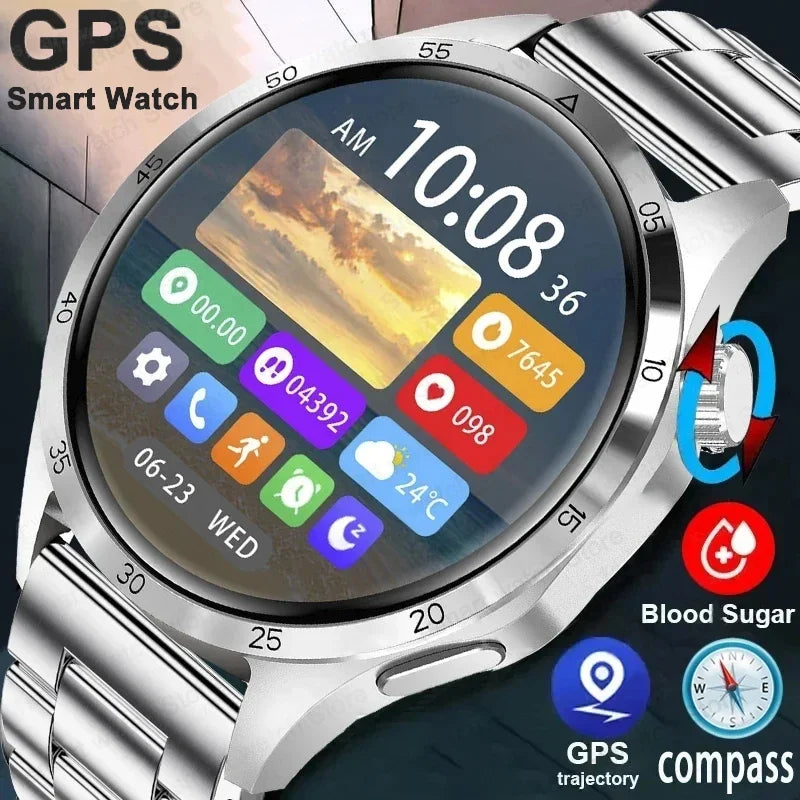 2024 NFC Smart Watch GPS Motion Trajectory IP68 Waterproof Smartwatch Blood Sugar Bluetooth Call AMOLED HD Screen Watch +Box