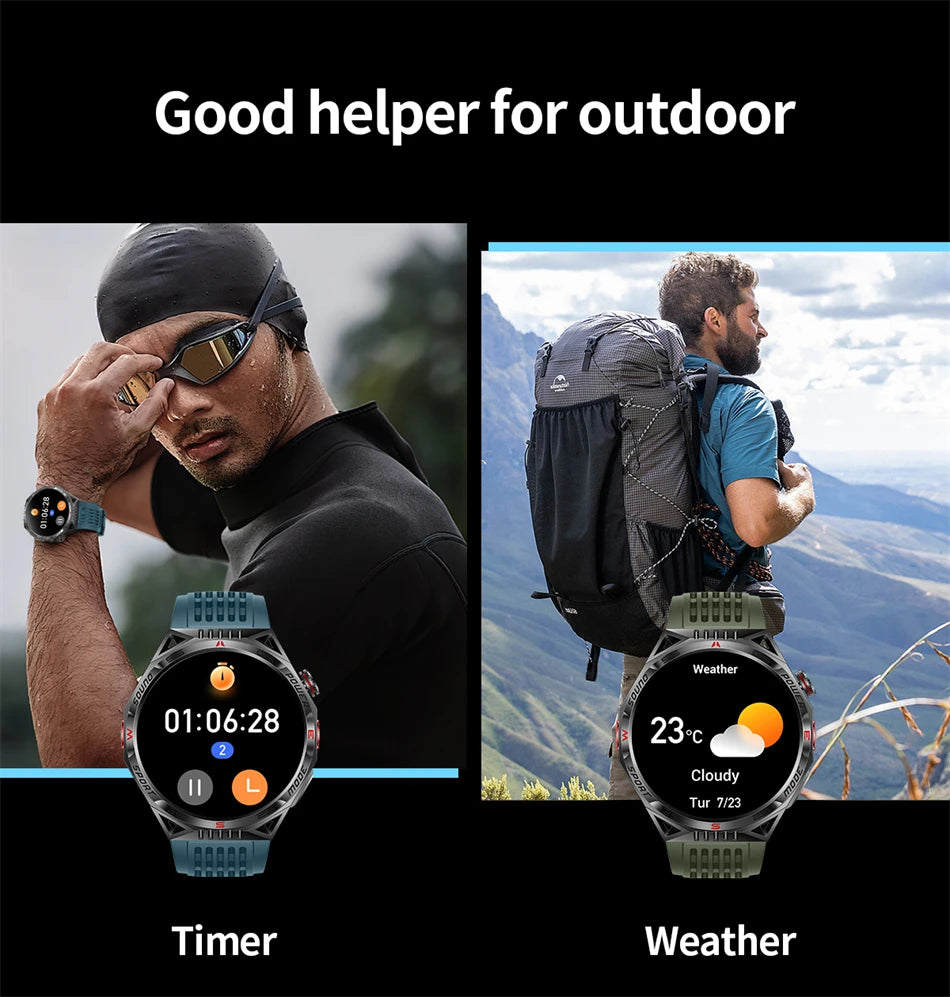 New GPS Smart Watch Men 1.85'' HD Screen Outdoor Compass Flashlight Laser Light 450 mAh Large Battery BT Call Smartwatch 2024