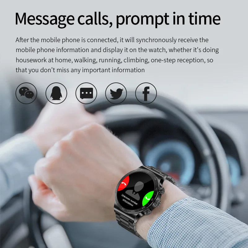 2024 Bluetooth call smartwatch Men AMOLED screen Steel Band Watch Full Touch Fitness  Clock Multi dial function Men smartwatch