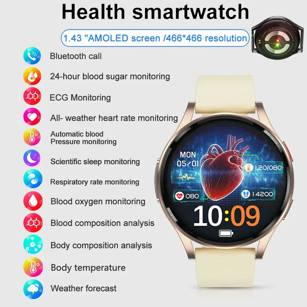 2024 Smart Wristband Blood Lipids Uric Acid Blood Glucose Smart Watch Men Bluetooth call ECG+PPG Fitness Tracker Smartwatch Men