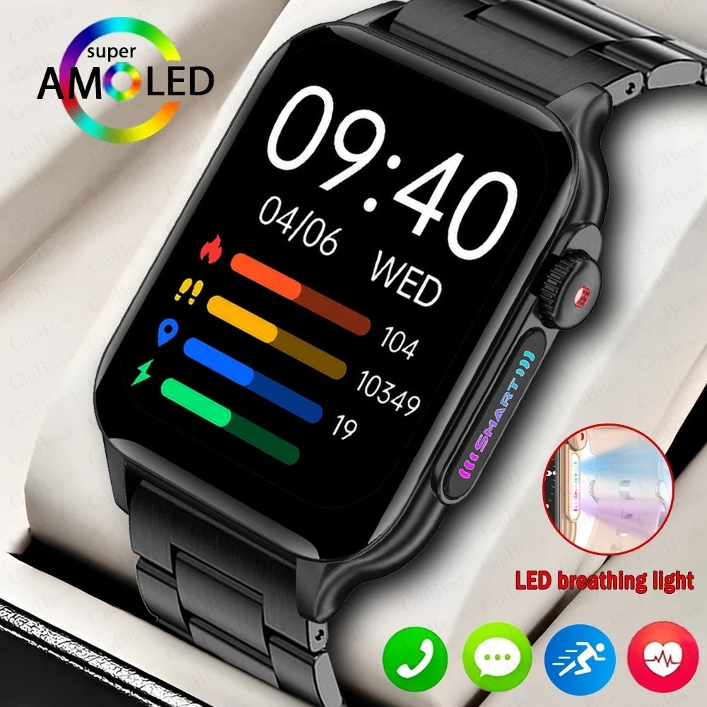 2024 New LED Breath Light Smartwatch Men Sports Fitness Tracking Waterproof Voice Assistant Bluetooth Call Smart Watch Men Women