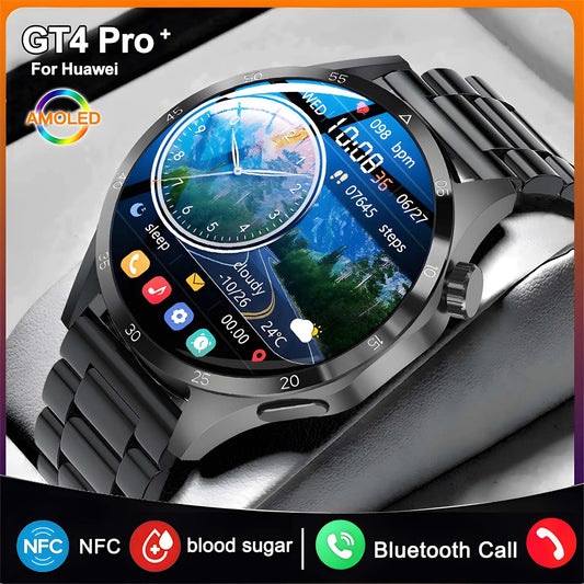 2024 New Smart Watch Men GT4 Max Sports Tracker AMOLED Screen Blood Sugar Health Monitoring Bluetooth Call smartwatch for Huawei