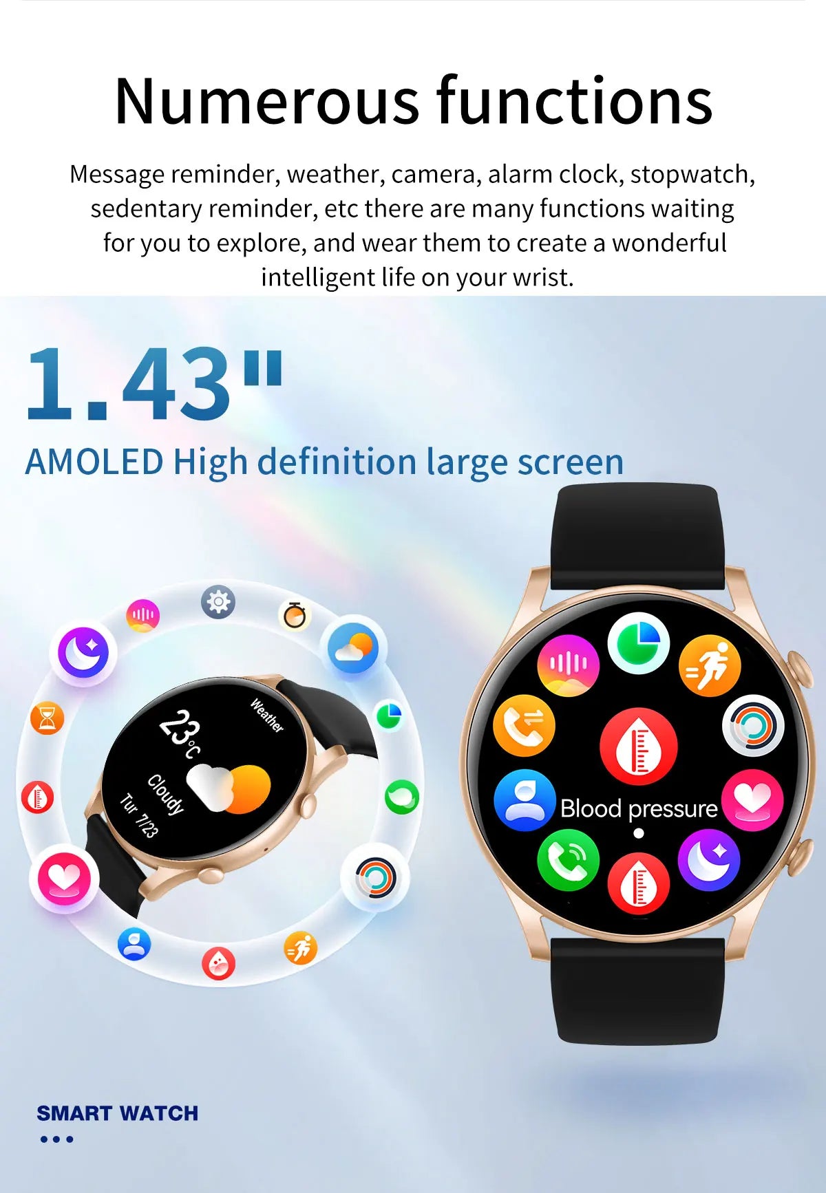 LIGE 2024 Bluetooth Call Smartwatch 1.43'' AMOLED HD Screen Smart Watch for Women Ladies Wristwatch Men Smart Watches, Free Ship