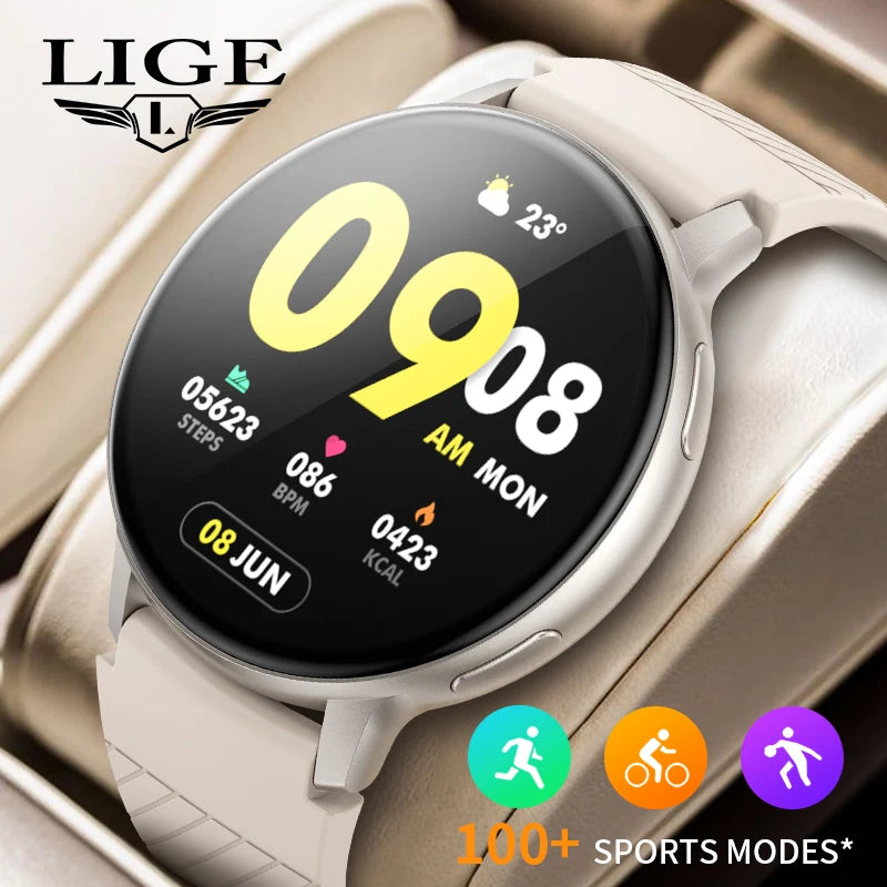 LIGE 2024 Men Smart Watch Real-time Activity Tracker Heart Rate Monitor Sport Fitness Women Smartwatch Man Clock For Android IOS