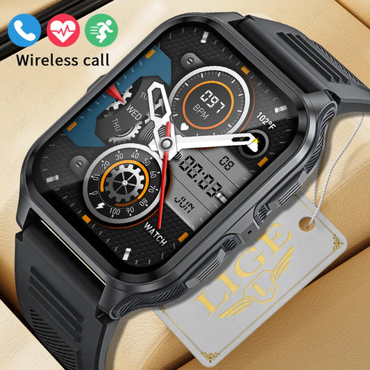 LIGE 2024 Outdoor Military Bluetooth Call Smart Watch Men Smartwatch For Xiaomi Android iOS IP68 Waterproof Fitness Watch+BOX