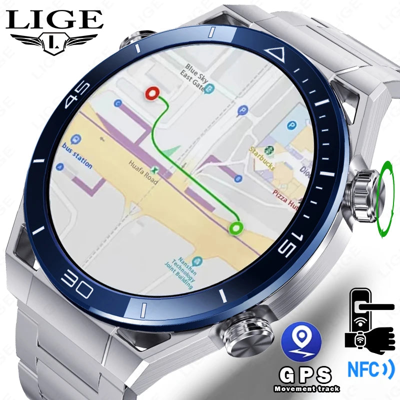 LIGE 454*454 HD Smart Watch Men Bluetooth Call ECG+PPG Smartwatches GPS Sport Trackering Waterproof Watches For Android IOS 2024