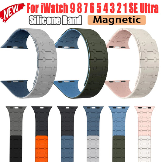 Magnetic Silicone Band For Apple Watch Ultra 49mm Strap Colorful Bracelet For iWatch 9 6 2 1 3 Ultra SE 38/40/41mm Wristband