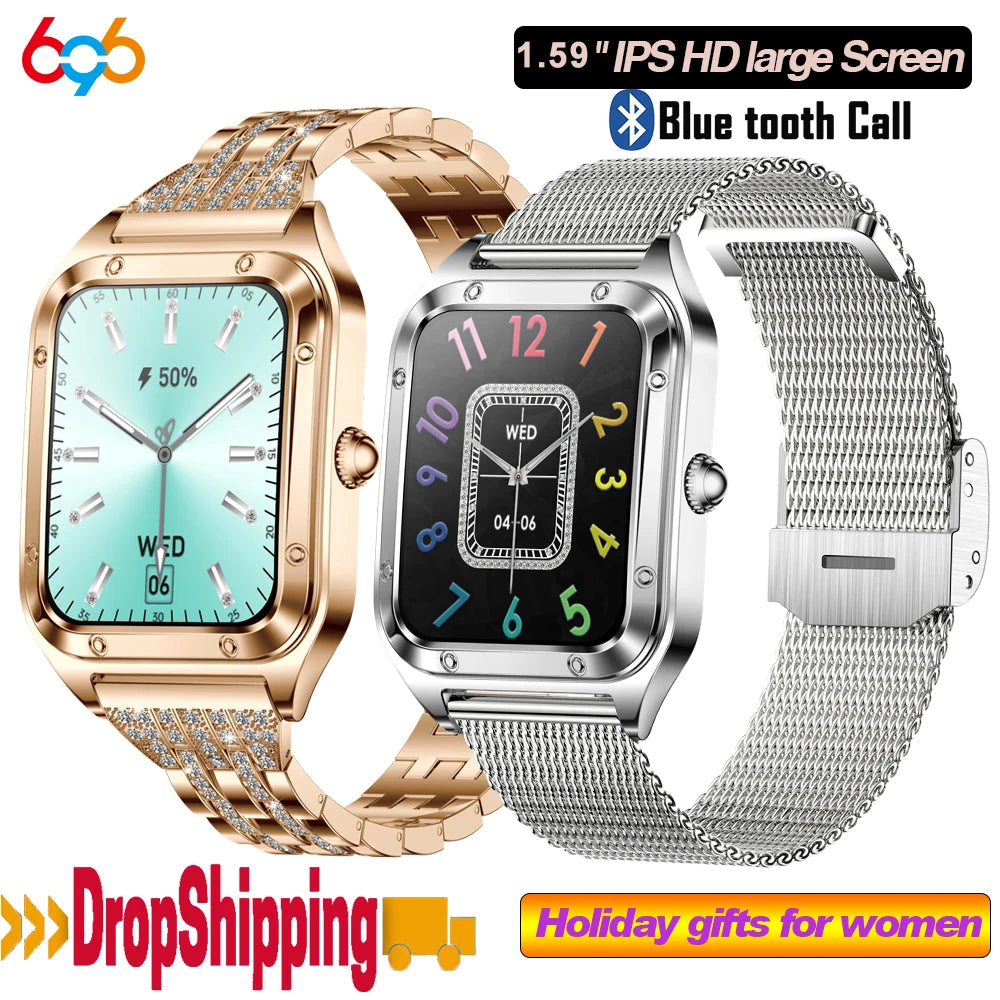 Women Fashion 1.59" Blue Tooth Call Smart Watch Heart Rate Blood Oxygen Sports Fitness Lady Watches Waterproof 2024 Smartwatch