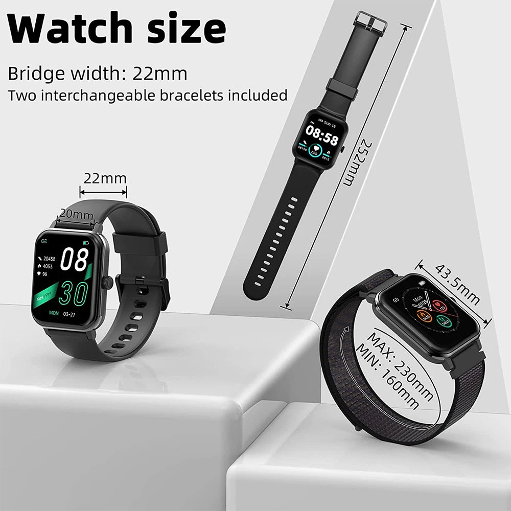 Smart Watch Men Women Sport Watches 1.69" Full Screen Smartwatch Heart Rate IP68 Waterproof Watch for Android IOS