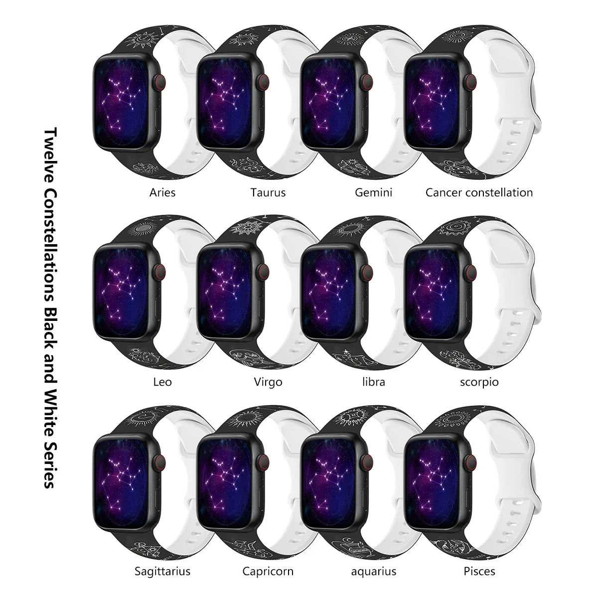 Horoscope Prints Silicone Strap for Apple Watch Band Ultra 2 49mm 45mm 44mm 41mm 38 42mm Bracelet Iwatch Series 9 8 7 6 SE 5 4 3