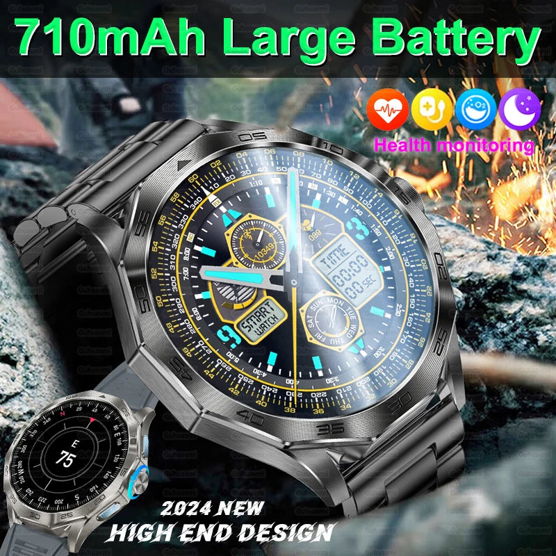 2024 New Men Smart Watch GPS Tracking Outdoor Sports Compass Voice Bluetooth Call Air Pressure 750mAh Battery Health Smartwatch