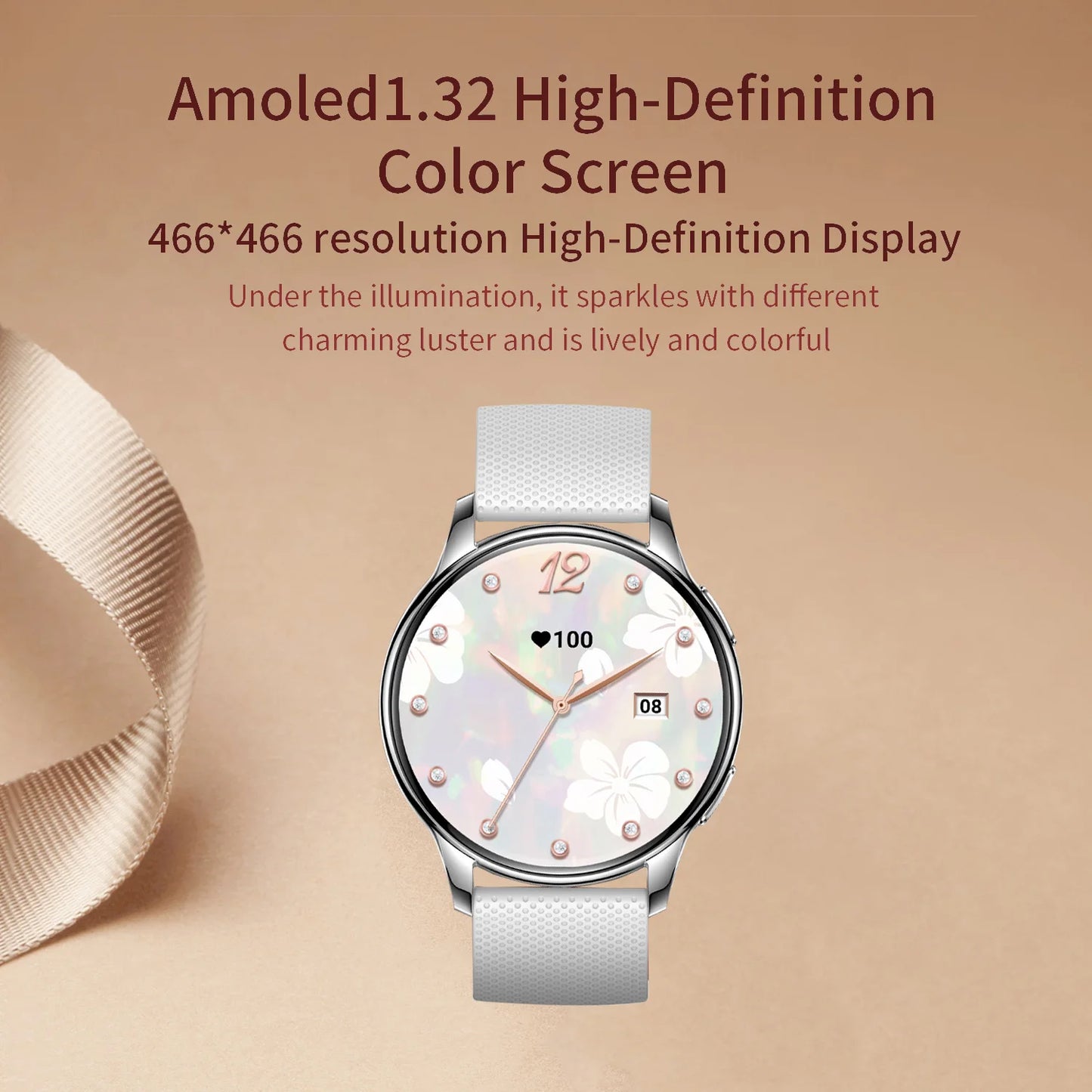 2024 Fashion Smart Watch for Women Lady Health Monitoring 1.32inch Screen IP67 Waterproof BT Calling Diamond Fashion Smartwatch