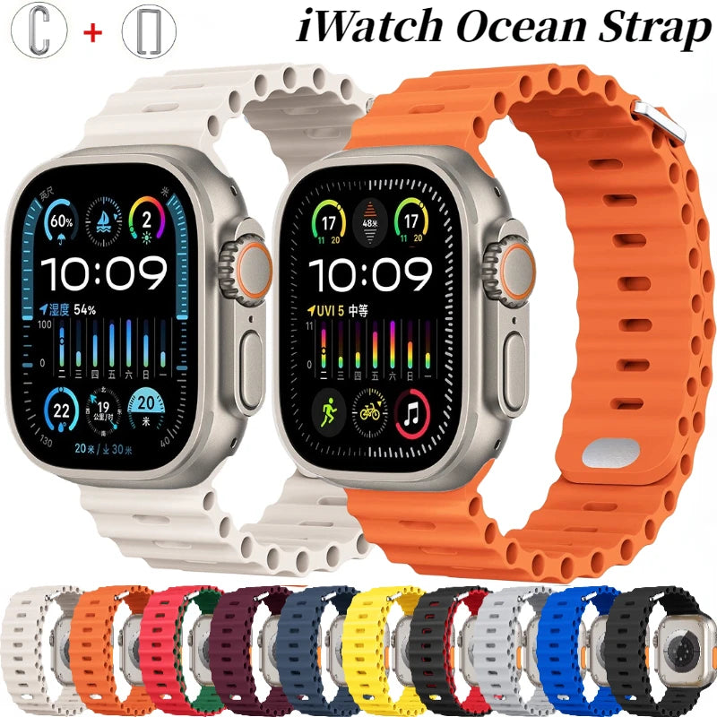 Ocean Silicone Strap For Apple Watch Band UItra 2 49mm 9 8 7 45mm 41mm Bracelet Wristband iWatch 6 5 4 3 SE 44mm 40mm 42mm Belt