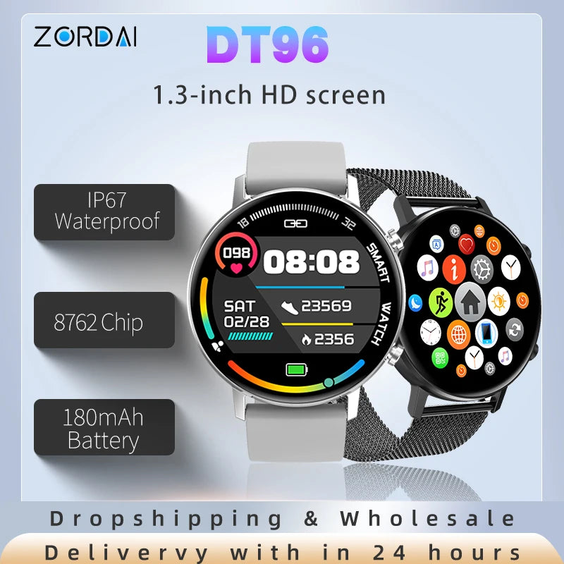 Zordai DT96 2024 Smartwatch Waterproof Heart Rate Sport Smart Watch Compatible with Xiaomi Phone fitness tracker for Men Women