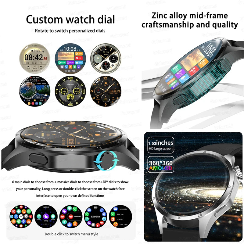 2024 New Smartwatch Mens AMOLED Screen Bluetooth Call GPS Sport NFC Health Monitor Smartwatch GT Plus Watch For Android IOS Man