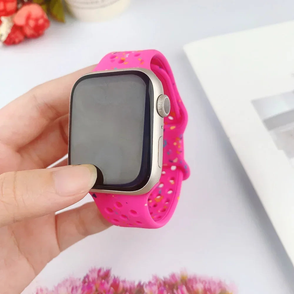 Silicone Band for Apple Watch Strap Ultra 2 49mm 42mm 45mm 44mm 41mm Color Particles Bracelet for IWatch Series 9 8 7 6 5 SE 4 3