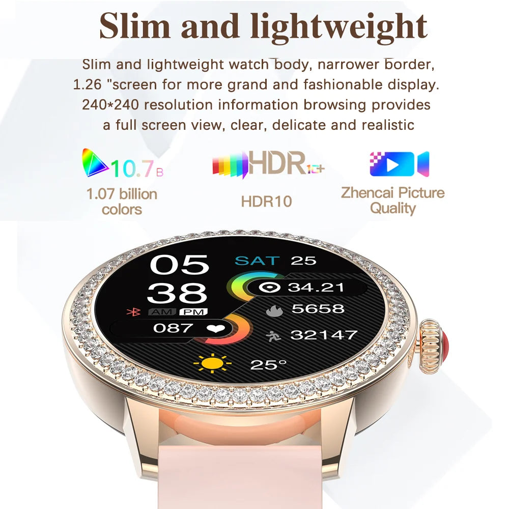 2024 New Diamond Smart Watch For Women Gift Full Touch Screen Lady Sport Fitness Calorie Bluetooth Smartwatch For Android IOS