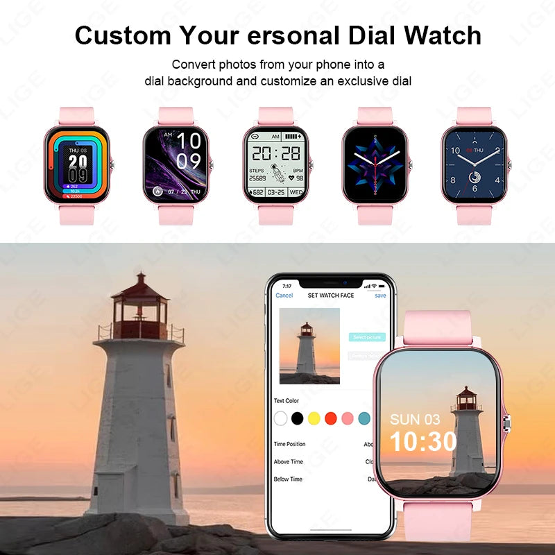 LIGE Fashion Smart Watch 2024 Women 1.44” HD Screen Custom Dial Lady Health Monitor Watch Bluetooth Call Sports Smartwatches+Box