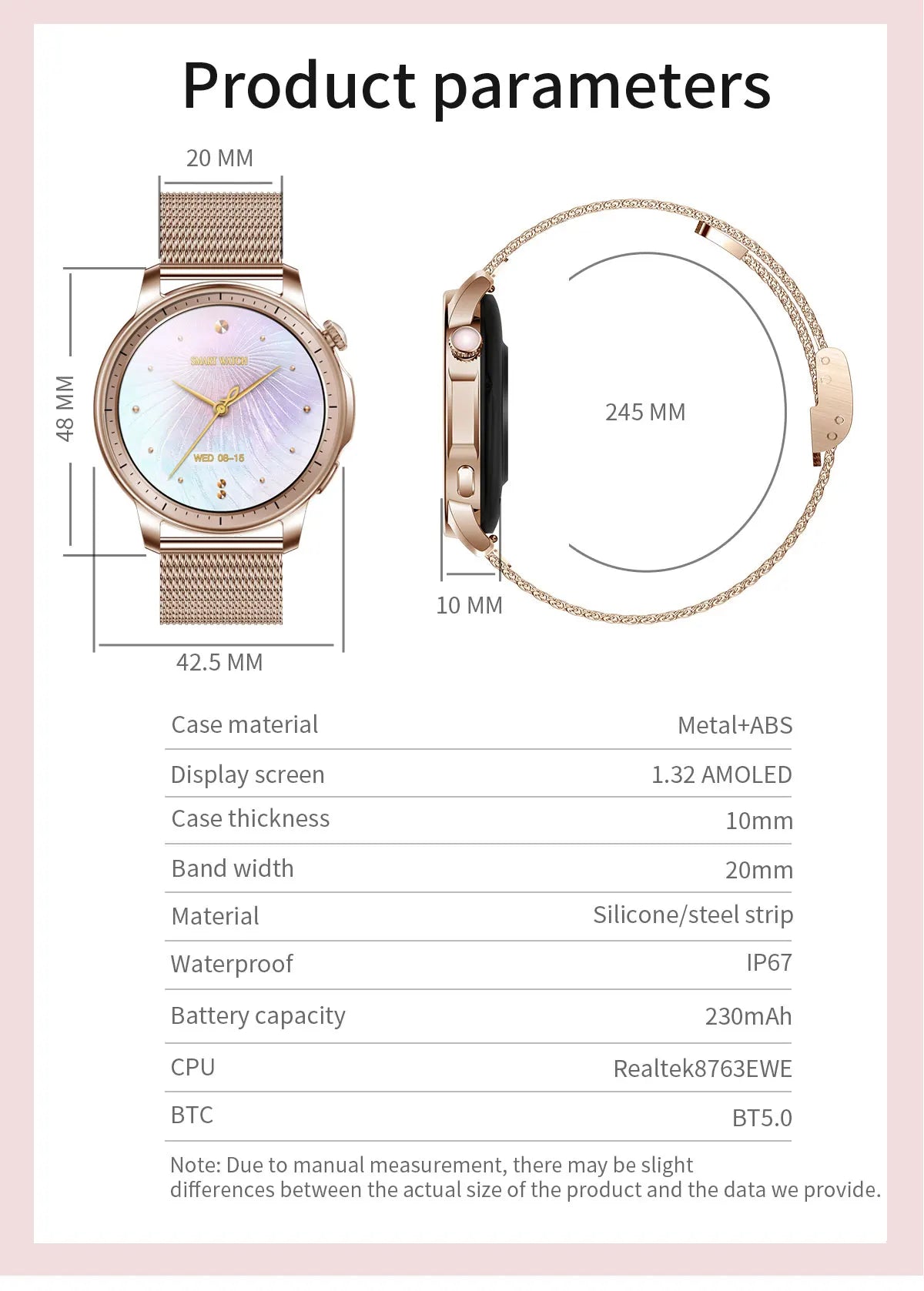 2024 New Fashion Smart Watch Women AMOLED HD Screen Sports Tracker Health Monitoring IP67 Waterproof Bluetooth Call smart watchs