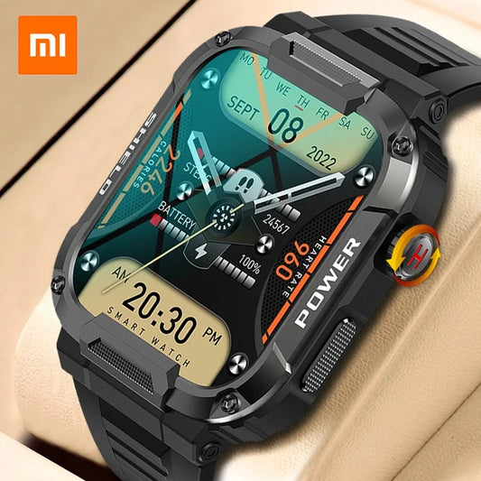 XIAOMI 2024 Rugged Military Smart Watch Men For Android IOS Ftiness Watches Waterproof 1.85'' AI Voice Bluetooth Call Smartwatch