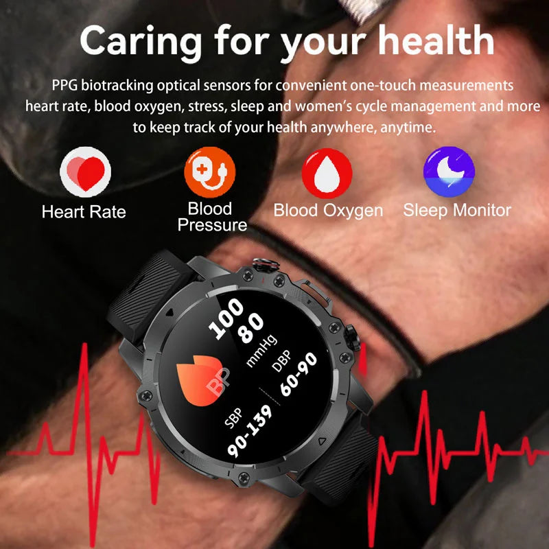 2024 New Rugged Military Outdoor Smart Watch For Men BT Call Waterproof Sports fitness Watches Blood Oxygen Smartwatch relojes