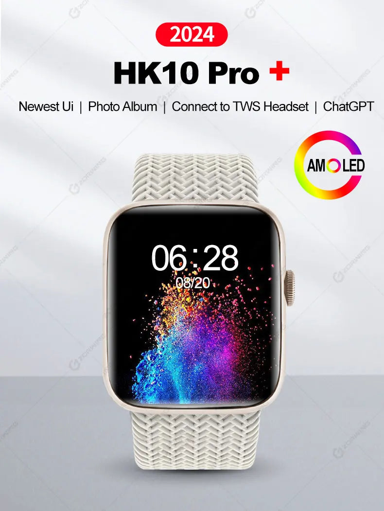 HK10 Pro Plus AMOLED Smart Watch Men Women NFC Compass ChatGPT G-sensor Photo Album Sport Smartwatch Series9 HK9 Upgraded 2024