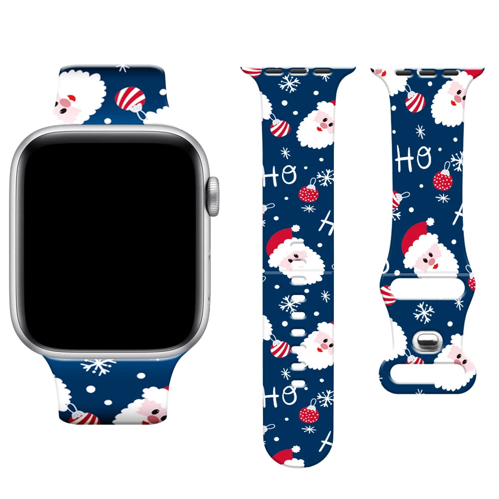 Christmas Print Strap For Apple Watch Band 45mm 44mm 42mm 41mm 40mm 49mm 38/40mm Correa Bracelet iwatch Series ultra 7se 3 6 8 9