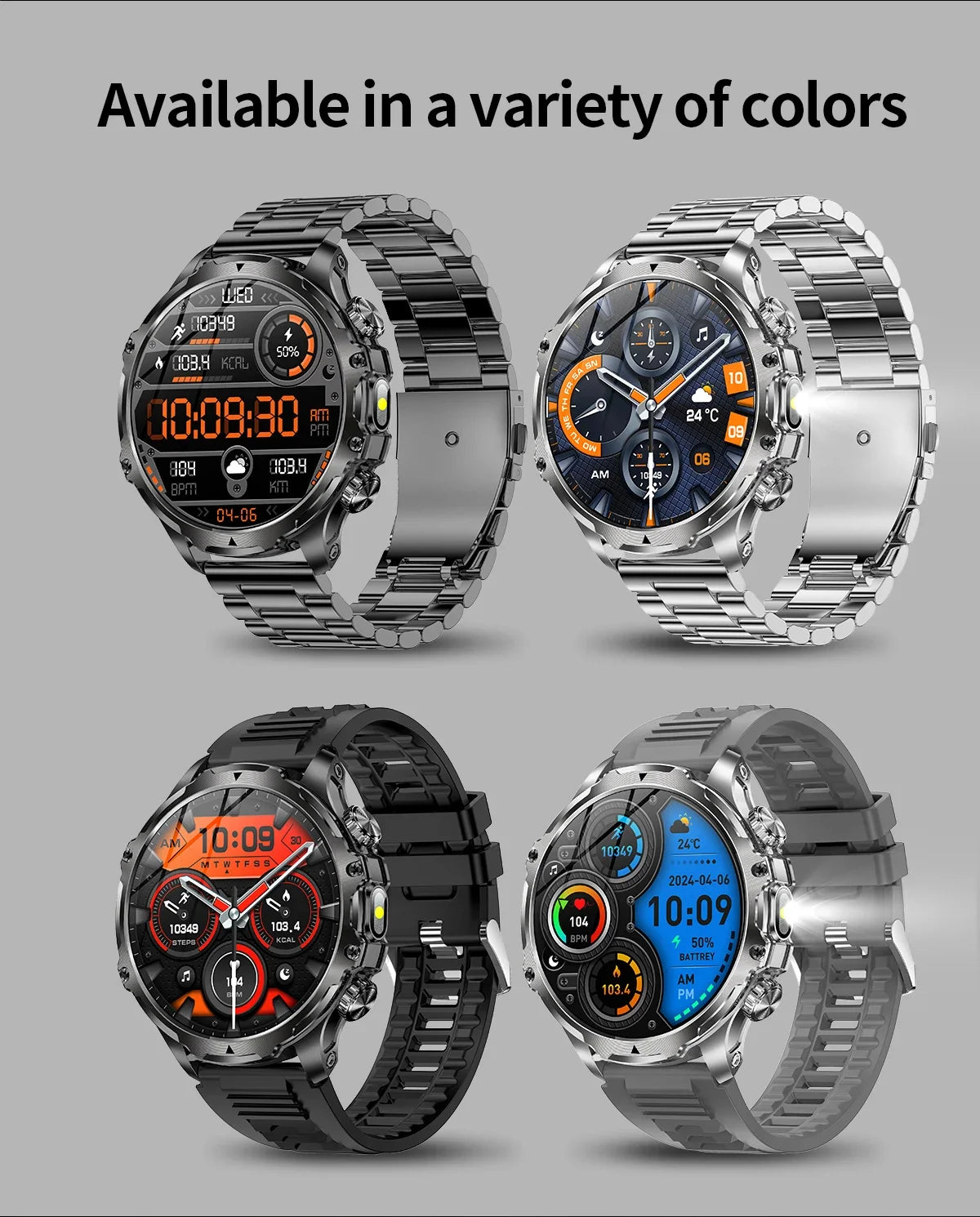 2024 New V69 Pro Smart Watch 1.9 inch HD Screen Flashlight Mens Outdoor Smartwatch AI Voice BT Call Blood Oxygen 700mAh Battery