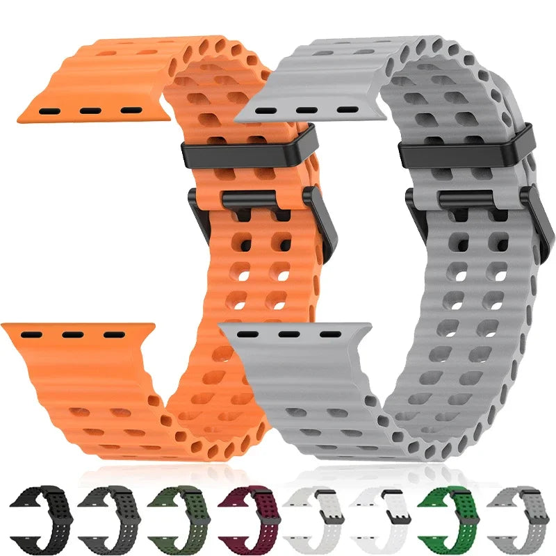 Ocean Strap for Apple Watch Ultra Band 49mm 44mm 45mm 42mm 41mm Sport Silicone Strap IWatch Serise Ultra 9 8 7 6 SE 5 4 Bracelet