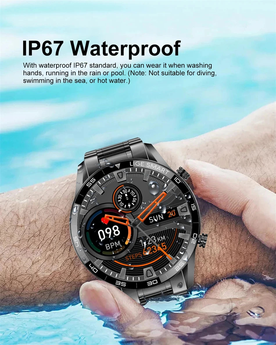 LIGE New Men Smart Watch Bluetooth Call Message Remind Sport Fitness Watches Man Sleep Tracker Health Monitor Smartwatch 2024