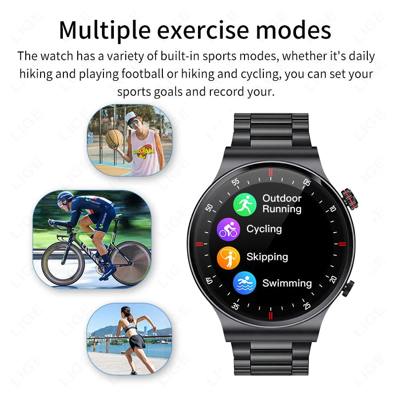 LIGE ECG+PPG Smart Watch Men Bluetooth Call 2024 Sports Bracelet NFC Waterproof Custom Watch Face Men SmartWatch For IOS Android