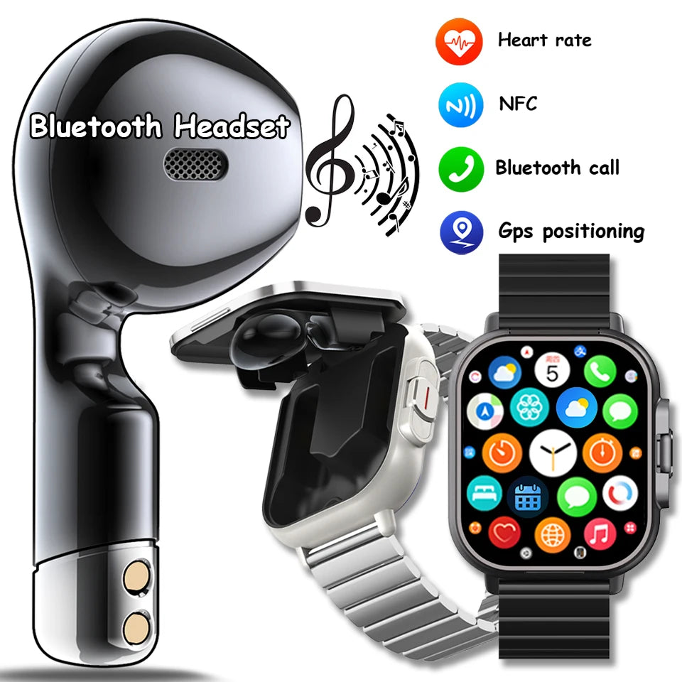 2024 New Smartwatch Earbuds 2 in 1 Wireless Bluetooth TWS Earphones Headset Call Waterproof Blood Pressure Sports Men Women Gift