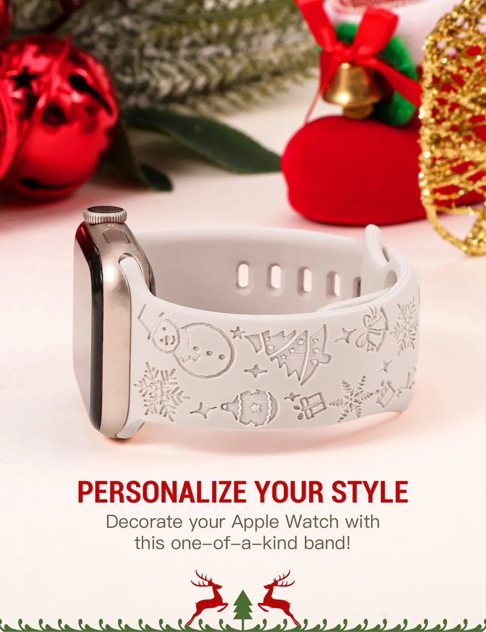 TOYOUTHS Christmas Floral Engraved Band for Apple Watch Band 41mm 40mm 38mm Silicone Strap for iWatch Ultra 9/8/7/SE/6/5/4/3/2/1